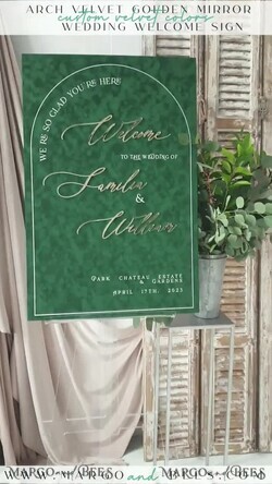 TISCHPLÄNE UND WILLKOMMENSCHILDER FÜR HOCHZEITEN Plexi Gold / Samt Luxus Samt Grünes Hochzeits-Willkommensschild, Goldene Hochzeitsdekoration, Personalisierte Hochzeitsbeschilderung, Hochzeitsgeschenk, Willkommenshochzeitsboard, GV9
