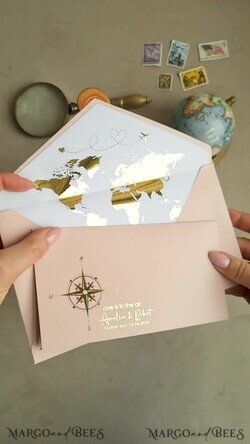 HOCHZEITS EINLADUNGEN Pass zur Liebe / Strandhochzeits-Einladungen Goldene Blühende Pink Passport Hochzeits Einladung, Goldene Hochzeitskarten Boarding Pass, Reise Pass Hochzeits Einladungen im Ausland, Ziel Hochzeits Einladungen, Reise Karte Hochzeitsstationery.22