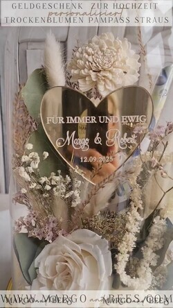 FRISCH VERHEIRATETES PAAR GESCHENKE Geldgeschenk zur Hochzeit Geschenkschachtel für Geld Geldgeschenk zur Hochzeit mit Strauß aus Trockenblumen personalisiert15