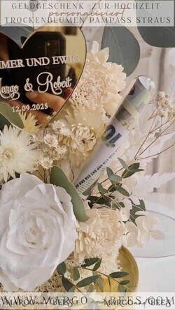 FRISCH VERHEIRATETES PAAR GESCHENKE Geldgeschenk zur Hochzeit Geschenkschachtel für Geld Geldgeschenk zur Hochzeit mit Strauß aus Trockenblumen personalisiert13